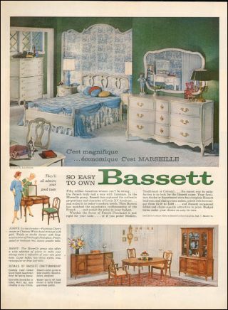 1959 Vintage Ad Bassett Furniture Marseille Bed Room Group 062716