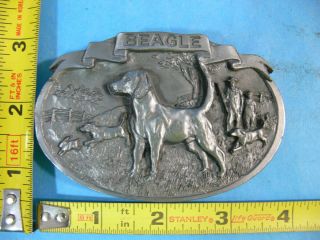 C & J Pewter Beagle Dog Belt Buckle Rabbit Hunting 3 - D 1986 Vintage Unisex