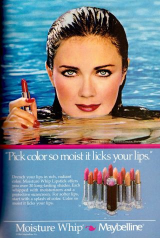 1985 Maybelline Cosmetics Lynda Carter Print Ad Vintage Advertisement Vtg 80s