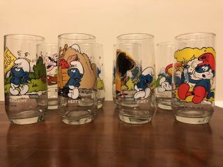 Vintage Smurfs Glasses - 1982 Peyo Wallace Berrie & Co.  - Complete Set Of 8