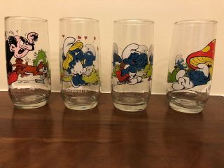 Vintage Smurfs Glasses - 1982 Peyo Wallace Berrie & Co.  - Complete Set of 8 2
