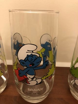 Vintage Smurfs Glasses - 1982 Peyo Wallace Berrie & Co.  - Complete Set of 8 4