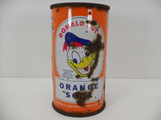 Vintage Disney Donald Duck Orange Soda Rusted 12 Oz Can Advertising Art