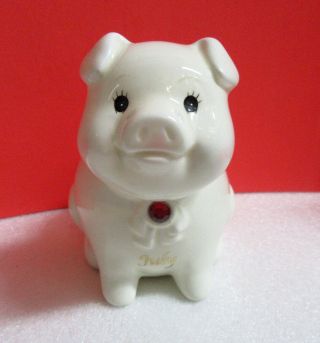 Pig Piggy Bank July Birthday Birth Stone Ruby Coin Bank Figurine
