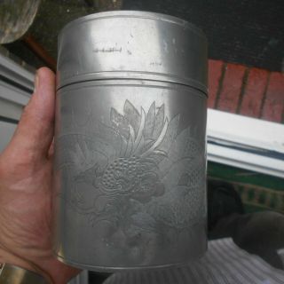 Quality,  Chinese,  Huikee Swatow,  Pewter Tea Caddy,  5 1/4 " High,  With Inner Lid