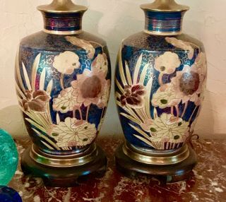 2 Tropical Asian Oriental Table Lamps Frederick Cooper Vintage Brass 3 Way