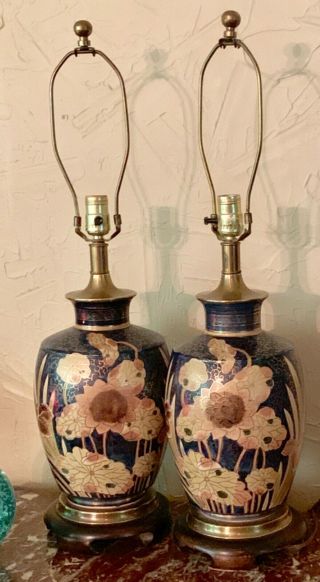 2 Tropical Asian Oriental Table Lamps Frederick Cooper Vintage Brass 3 Way 3