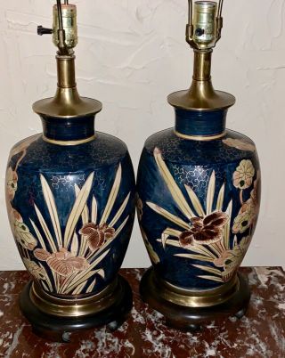 2 Tropical Asian Oriental Table Lamps Frederick Cooper Vintage Brass 3 Way 5