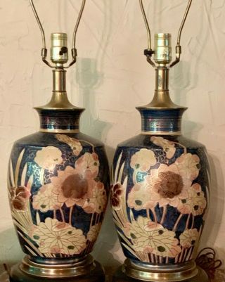 2 Tropical Asian Oriental Table Lamps Frederick Cooper Vintage Brass 3 Way 6