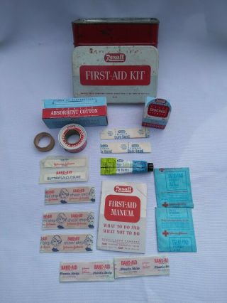 Vintage 1950s Rexall Drug Company First - Aid Kit W505 Includes Contents Band Aid