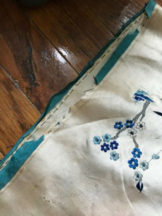 Antique Chinese Embroidered Blue Silk Robe Florals Qing Dynasty 5