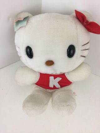 Vintage Hello Kitty Plush Doll Cat 1976 Hang Tag White Red Shirt 10 "