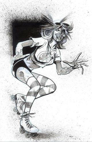 Richard Clark Zombie Roller Derby Girl Pin Up Artwork Horror Comic Art
