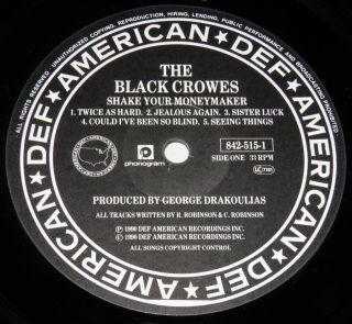 THE BLACK CROWES - SHAKE YOUR MONEY MAKER 1990 DEF AMERICAN UK 1st Pr INNER NM 5