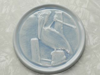 Vtg Embossed Pelican Bird Round Pottery Trivet Plaque Wall Hanging Wk Glades