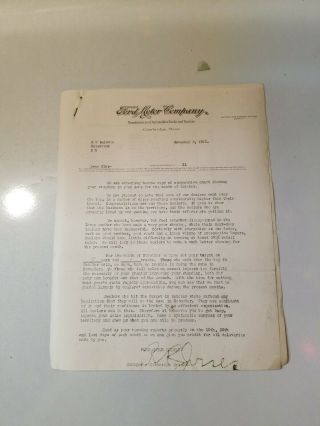1923 Ford Motor Company Letter,  With N.  H And Vt Oct Dealer Sales Report