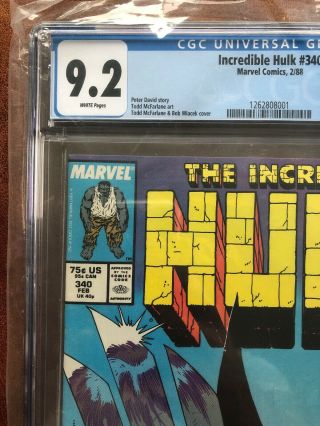 The Incredible Hulk 340 (feb 1988,  Marvel) Cgc 9.  2 Iconic Cover White Pages