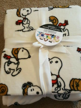 Berkshire Peanuts Snoopy Flying Ace Red Baron Plush Twin Blanket Throw 60 X 90