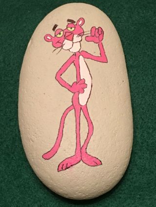 Hand Painted Rock Cartoon Character Pink Panther
