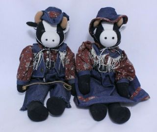 Country Western Cow & Bull Dolls Fabric Stuffed Cowboy Theme Plush 16 "