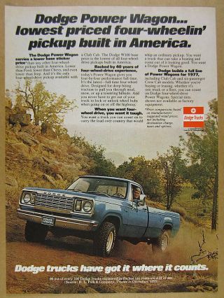 1977 Dodge W100 Power Wagon Pickup Blue Truck Photo Vintage Print Ad