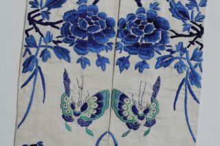 Antique Chinese Qing Dynasty 19thC Silk Embroidered Sleeves Butterflies Birds 4