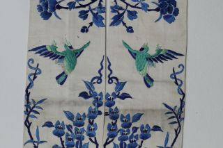 Antique Chinese Qing Dynasty 19thC Silk Embroidered Sleeves Butterflies Birds 5