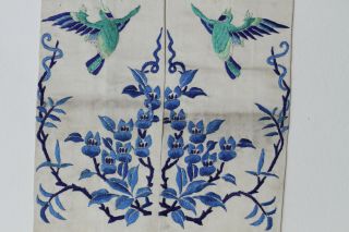 Antique Chinese Qing Dynasty 19thC Silk Embroidered Sleeves Butterflies Birds 6