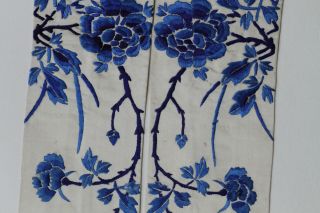 Antique Chinese Qing Dynasty 19thC Silk Embroidered Sleeves Butterflies Birds 7