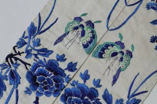Antique Chinese Qing Dynasty 19thC Silk Embroidered Sleeves Butterflies Birds 8