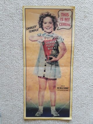 Shirley Temple Quaker Puffed Wheat,  " This Is My Cereal " Poster 12 " By 26 "
