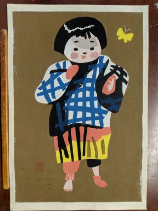 C1960 Kiyoshi Saito Japanese Woodblock Print Child Of Aizu
