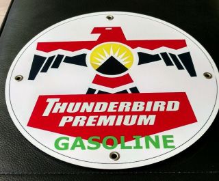 Thunderbird Premium Gasoline Gas Oil Sign.  12 " Round