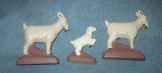3 Hand Carved & Painted Wooden Goats,  Texas Co.  Texaco,  Rochelle Ill.