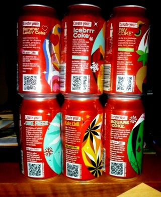 Collectable Coca Cola Cans - Set Of 6 Classic Coke  Make It Yours  (2018) Cans