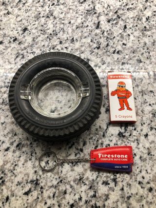Vintage Collectable Firestone Tire Ashtray Crayons Key Chain
