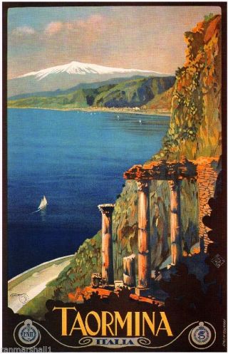 Taormina Italy European Vintage Art Travel Advertisement Poster Picture Print