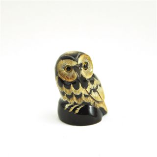 Vtg Cute Round Owl Figurine Statue Bird Carved Sculpture Scrimshaw Handmade M