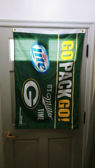 Green Bay Packers Miller Lite Flag 28x40 Beer Bar Decor Banner Win Sign Rodgers
