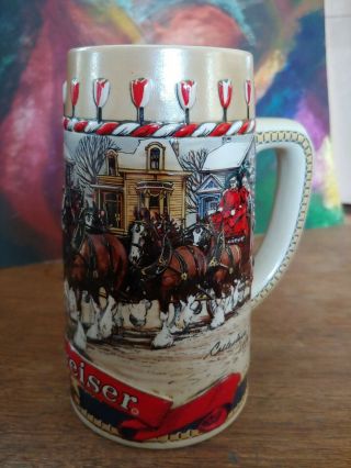 1986 Vintage Budweiser Holiday Stein " B " Series Clydesdales On A Winter 