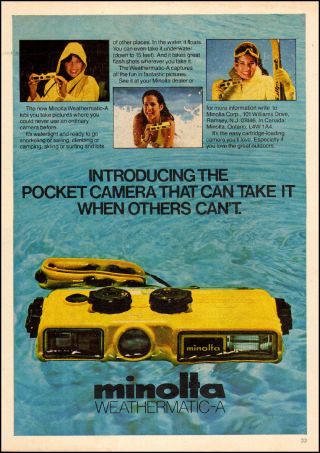 1980 Vintage Ad Minolta Weathermatic - A Weather Proof,  Underwater Camera 062217