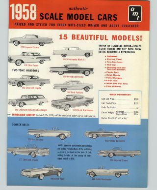 1958 Paper Ad Amt Scale Model Cars Ford Chevy Buick Convertible Price List