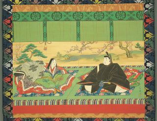 掛軸1967 Japanese Hanging Scroll " Figure Painting Noble Man And Woman " @e323