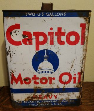 Vintage Patina Advertising Capital Motor Oil Can - 2 Gallons