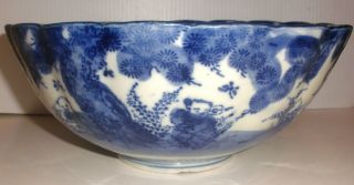 Antique Chinese Blue And White Porcelain Large Bowl With Figures