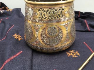 Antique Cairo Ware Pierced Planter Brass Copper Silver Islamic Hand Worked 6