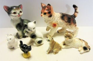 7 Vintage Assorted Ceramic Cat Figurines Some Japan One Takahashi