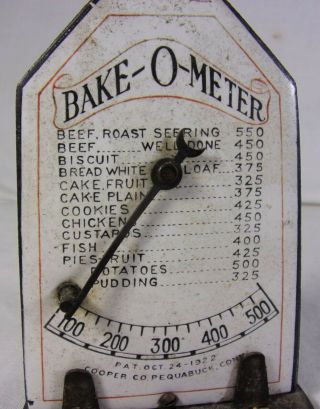 1922 Rare Bake - O - Meter Enamel Metal Oven Thermometer Advertising Pequabock Ct