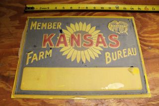 Nos Vintage Kansas Farm Bureau Member Embossed Tin Sign Sunflower Kansas Afbf 3