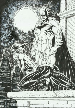 Batman And Catwoman (11 " X17 ") By Ron Adrian - Ed Benes Studio